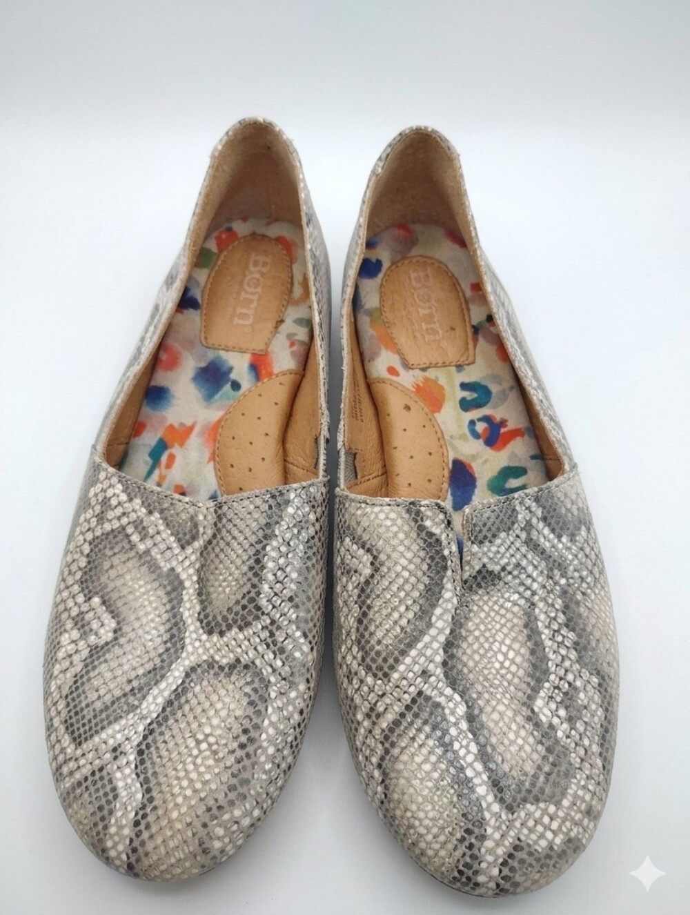 Born Shoes Grey Snake Embossed Slip-On Flats, Size 8M